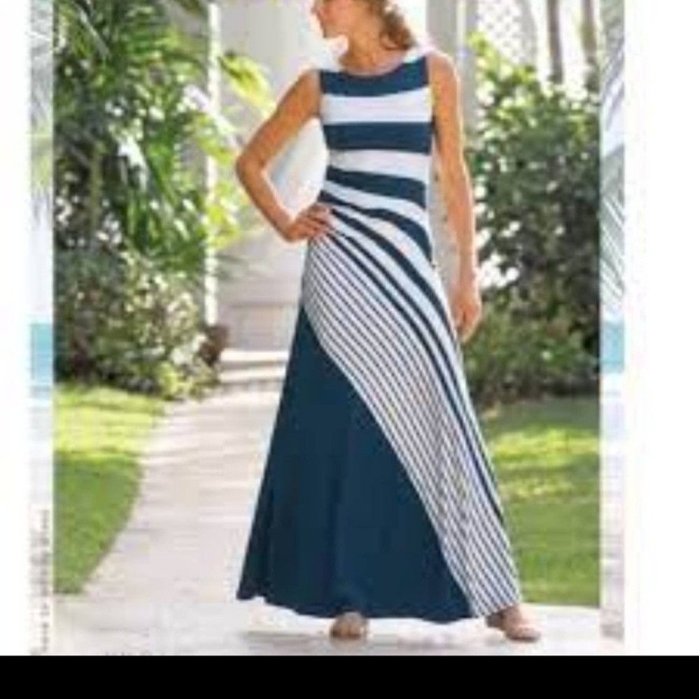 Soft Surroundings Maxi Blue Striped Dress